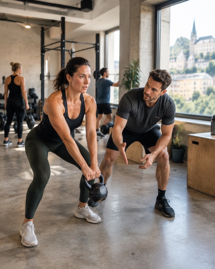 Leit trainéieren an engem Fitnessstudio