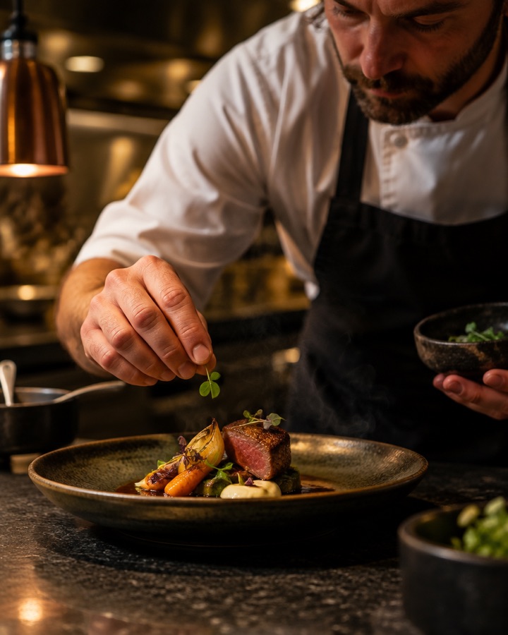 A chef plating a dish