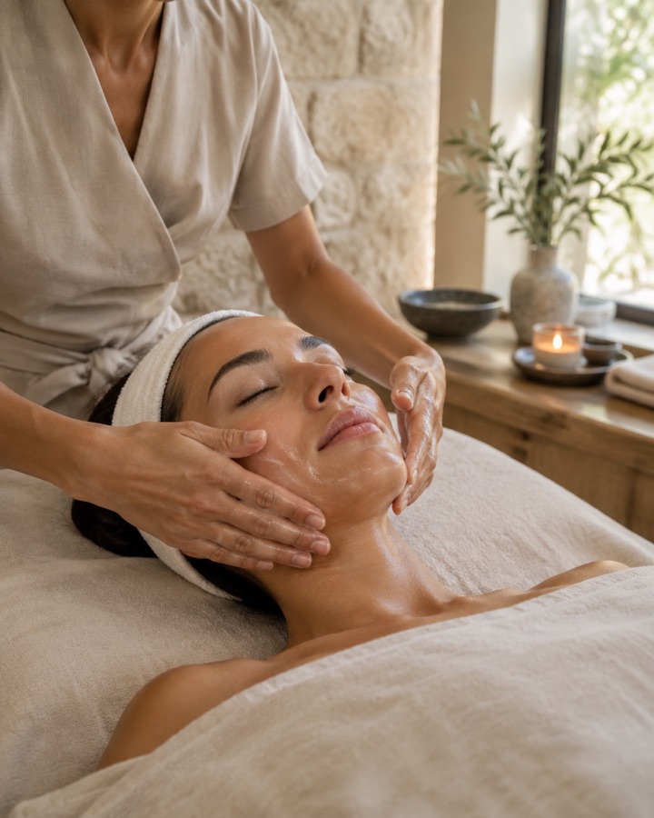 A facial treatment in a spa